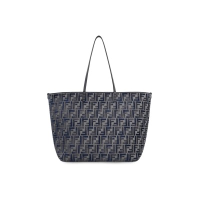 FENDI 'ROLL LARGE' BLUE REVERSIBLE TOTE BAG IN FF CHENILLE (35*32*19.5cm) 
